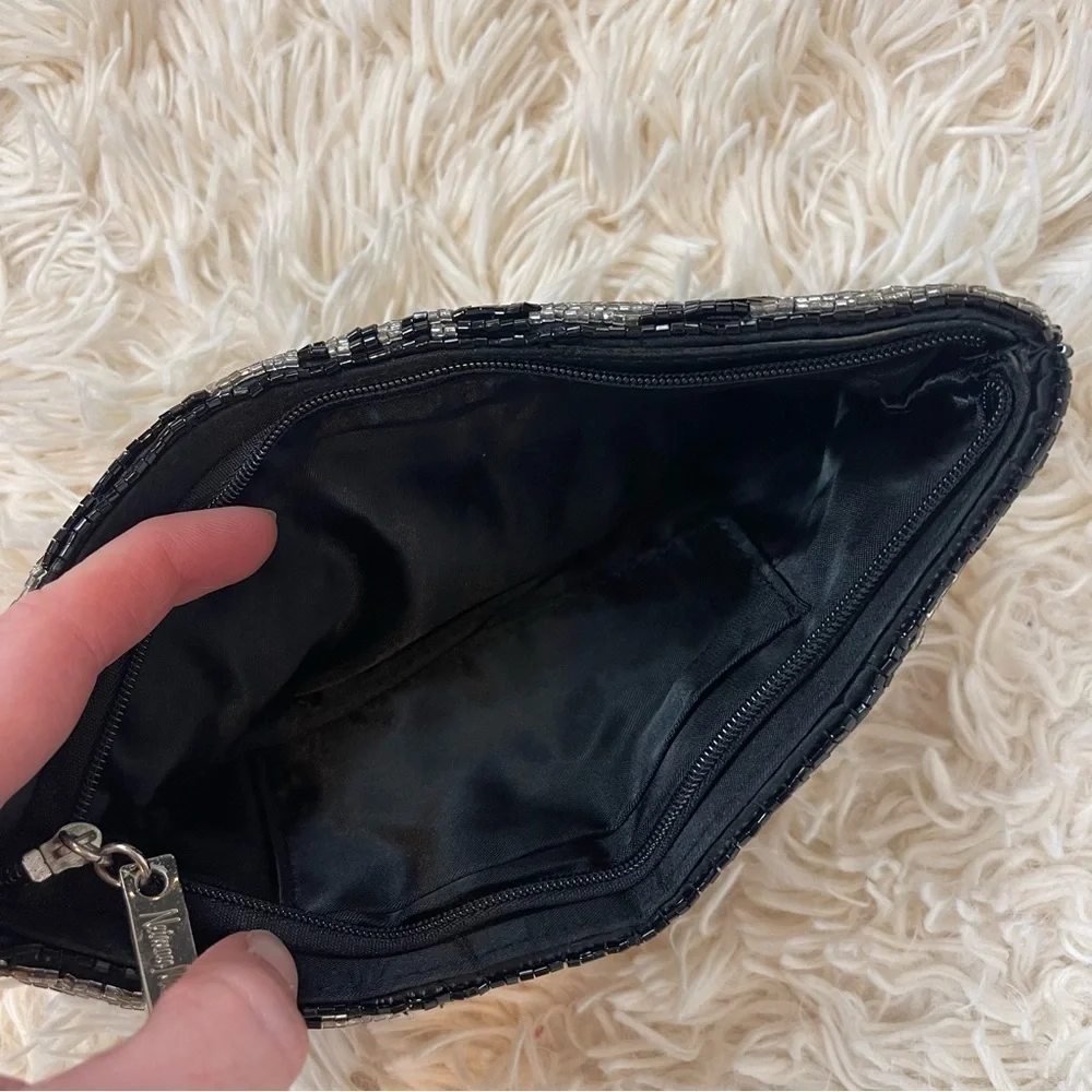 Beaded Neiman Marcus Mini Clutch with Zipper 8”x 3” zebra print